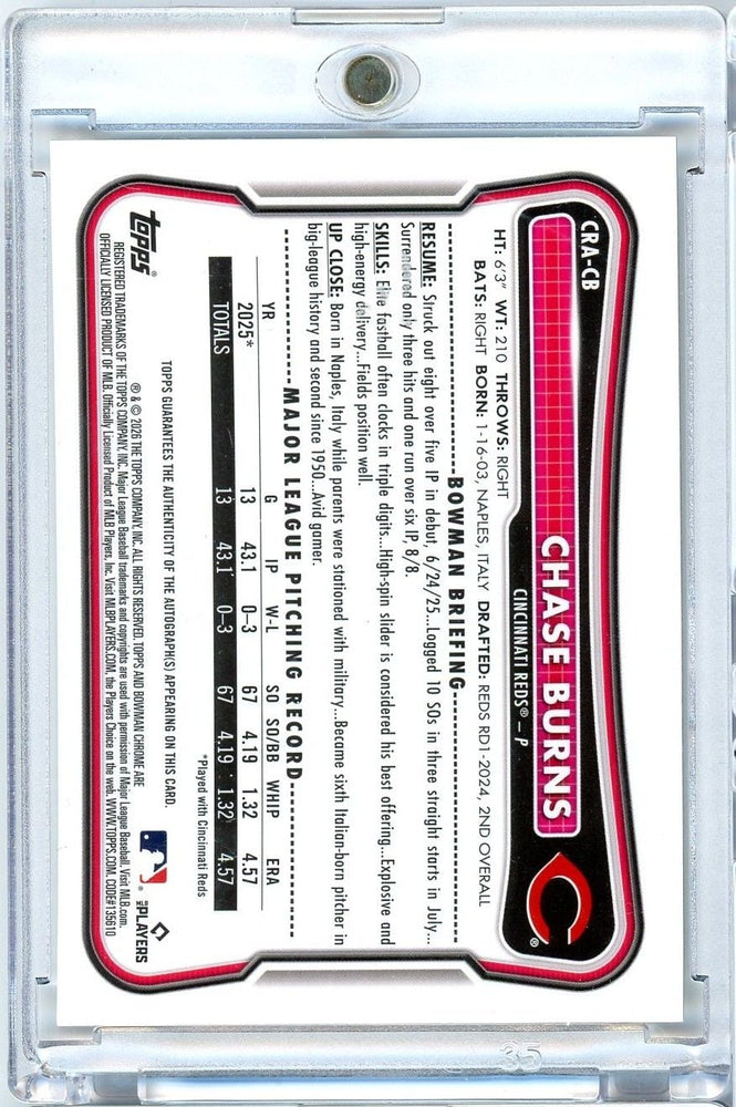 2026 Topps Bowman Chase Burns #CRACB Auto RC Rookie Baseball Card