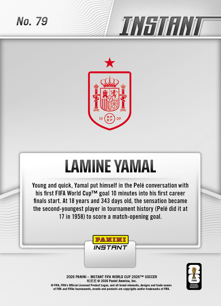 2026 Panini Instant FIFA World Cup Lamine Yamal #79 Heir Apparent Opens Account Royally Fast Spain Soccer Card (ONLINE ORDER ONLY)