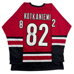 Autographed/Signed Jesperi Kotkaniemi Carolina Red Hockey Jersey Beckett BAS COA