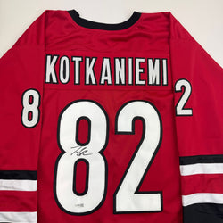 Autographed/Signed Jesperi Kotkaniemi Carolina Red Hockey Jersey Beckett BAS COA