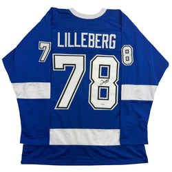 Autographed/Signed Emil Lilleberg Tampa Bay Blue Hockey Jersey JSA COA