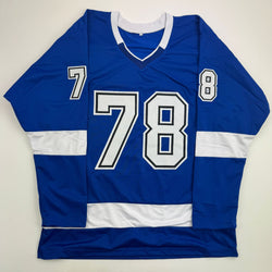 Autographed/Signed Emil Lilleberg Tampa Bay Blue Hockey Jersey JSA COA