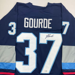Autographed/Signed Yanni Gourde Seattle Blue Hockey Jersey JSA COA