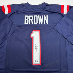 Autographed/Signed AJ A.J. Brown New England Blue Football Jersey Beckett BAS COA