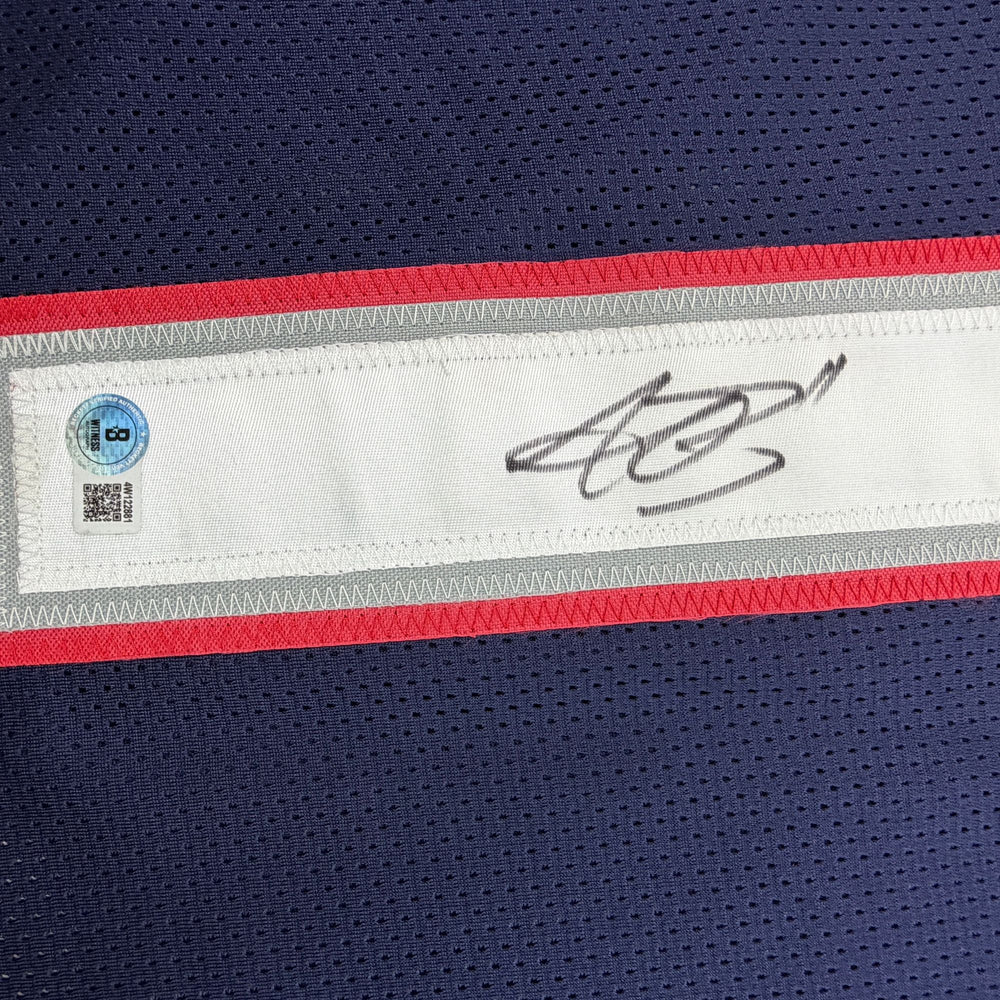 Autographed/Signed AJ A.J. Brown New England Blue Football Jersey Beckett BAS COA