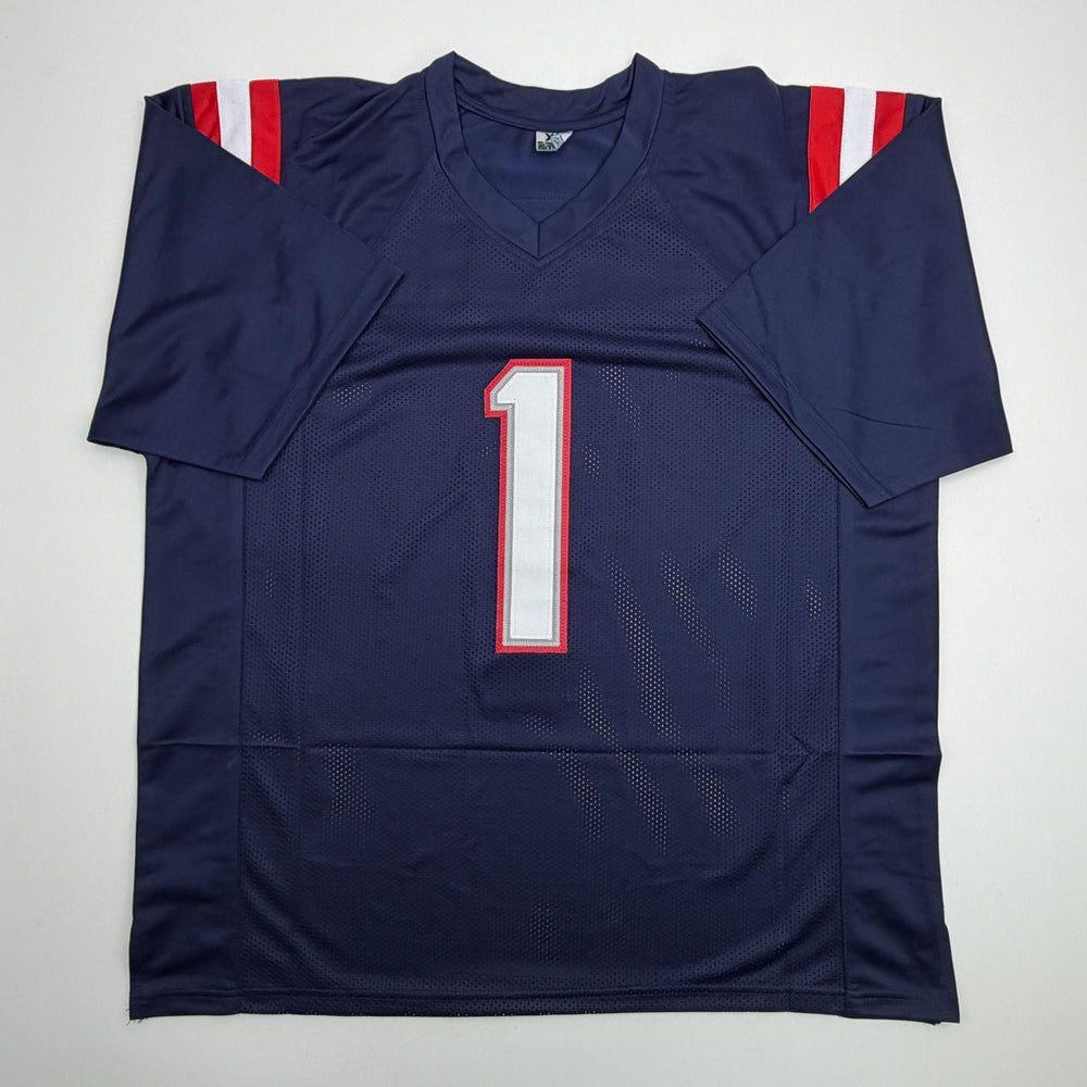 Autographed/Signed AJ A.J. Brown New England Blue Football Jersey Beckett BAS COA