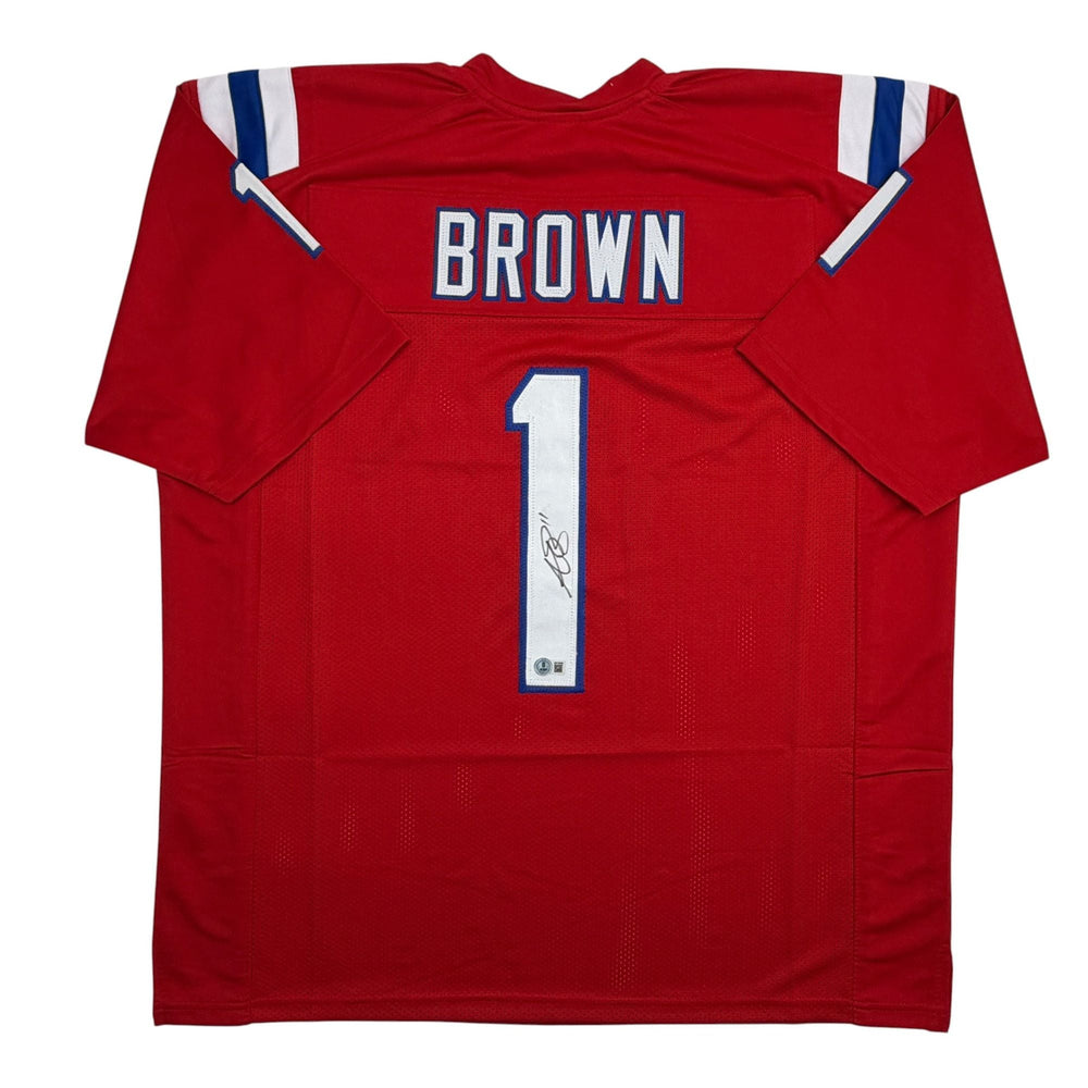 Autographed/Signed AJ A.J. Brown New England Red Football Jersey Beckett BAS COA