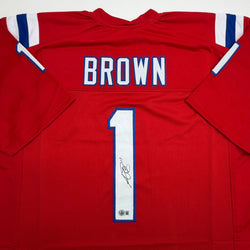 Autographed/Signed AJ A.J. Brown New England Red Football Jersey Beckett BAS COA