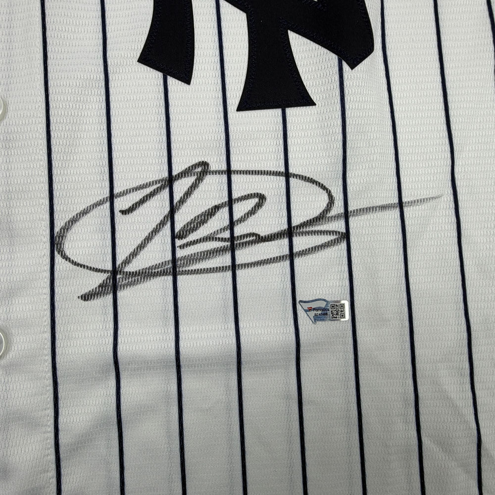 Autographed/Signed Jasson Dominguez New York Yankees Pinstripe Authentic Baseball Jersey Fanatics & MLB COA