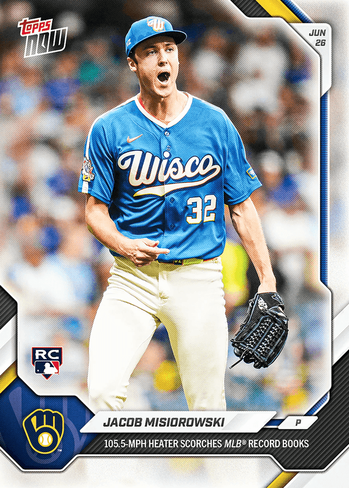 2026 Topps Now Jacob Misiorowski #383 105.5MPH Heater Scorches MLB Record Books Milwaukee Brewers Rookie RC Baseball Card (ONLINE ORDER ONLY)