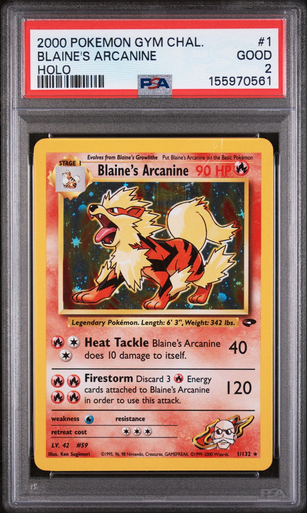 Graded 2000 Pokemon Gym Challenge Blaine's Arcanine #1 Trading Card Game PSA 2 Good