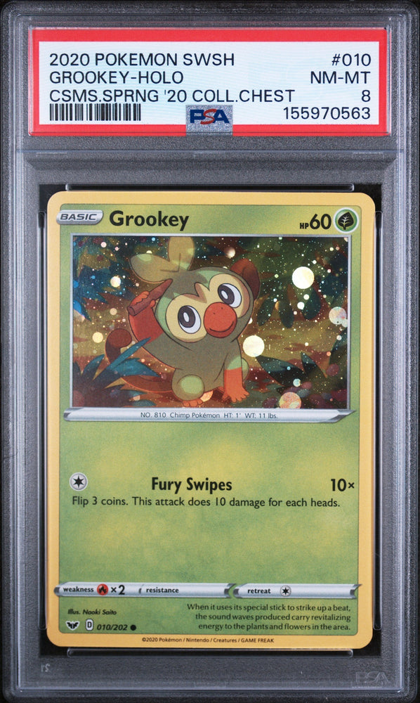 Graded 2020 Pokemon Sword & Shield Grookey-Holo #010 Trading Card Game PSA 8 Near Mint