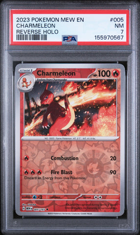 Graded 2023 Pokemon Mew En-151 Charmeleon #005 Trading Card Game PSA 7 Near Mint