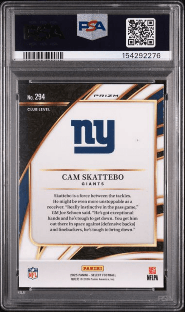 Graded 2025 Panini Select Cam Skattebo #294 Silver Prizm Rookie RC Football Card PSA 10 Gem Mint