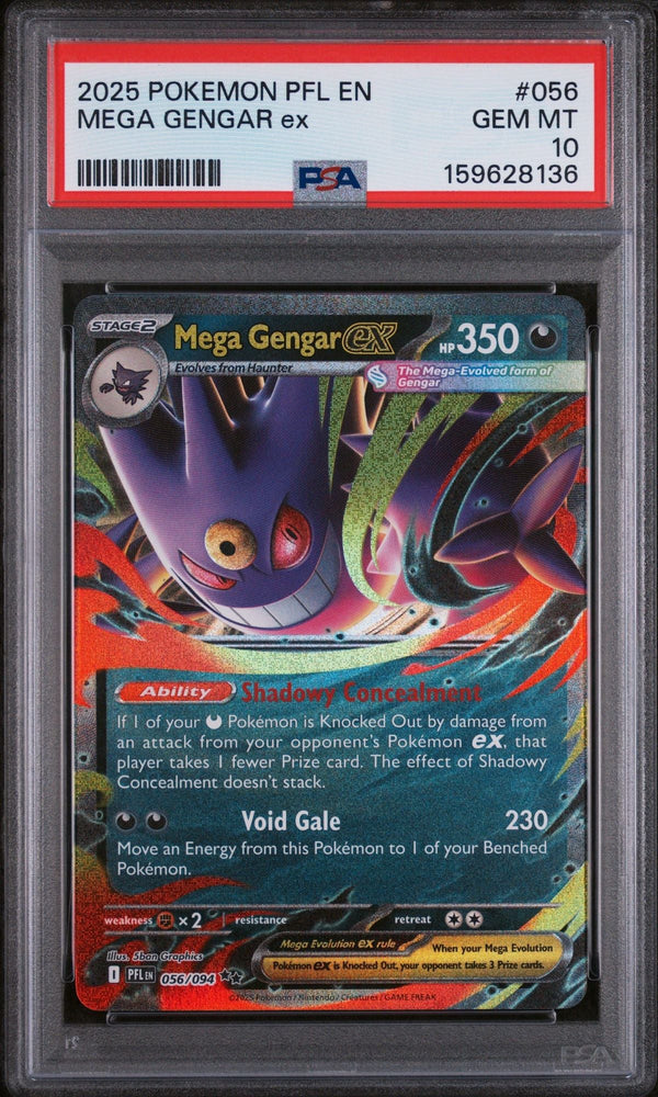 Graded 2025 Pokemon PFL EN Mega Gengar Ex #056 Trading Card Game PSA 10 Gem Mint