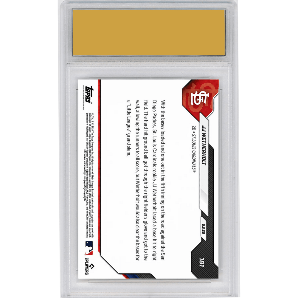 Graded 2026 Topps Now JJ Wetherholt #181 Little League Grand Slam Sparks Cardinals to Victory St Louis Cardinals Rookie RC Baseball Card HOFSM 10 Gem Mint