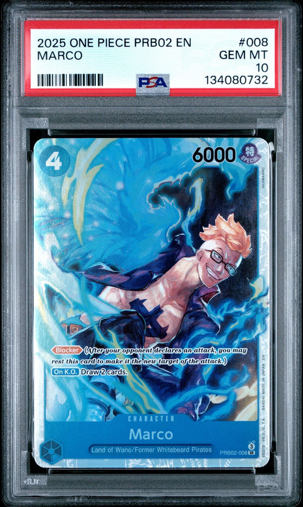 Graded 2025 One Piece Marco #008 PRB02 Vol.2 Trading Card Game PSA 10 Gem Mint