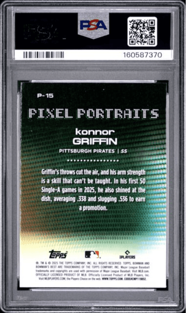 Graded 2025 Topps Bowmans Best Konnor Griffin #P15 Pixel Portraits Rookie RC Baseball Card PSA 10 Gem Mint
