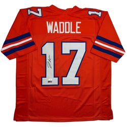 Autographed/Signed Jaylen Waddle Denver Retro Orange Football Jersey JSA COA