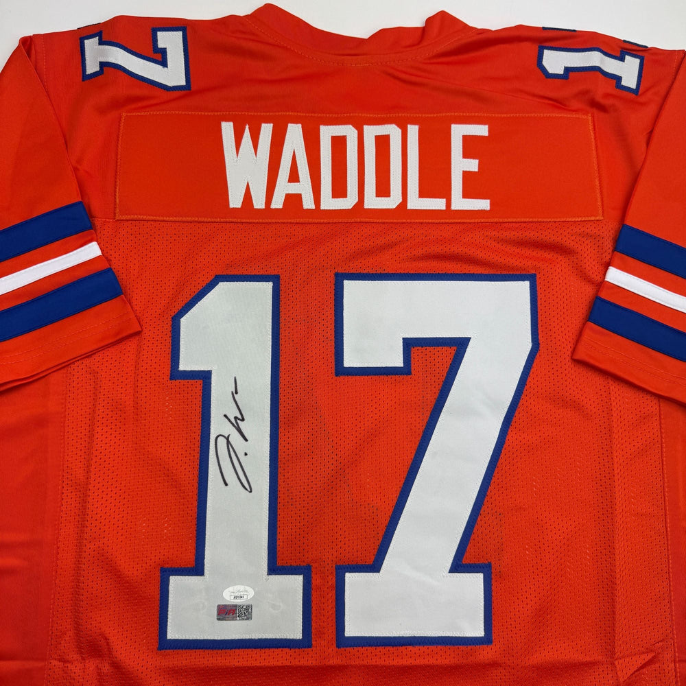 Autographed/Signed Jaylen Waddle Denver Retro Orange Football Jersey JSA COA