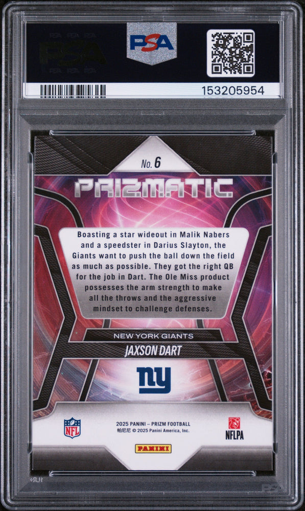 Graded 2025 Panini Prizm Jaxson Dart #6 Prizmatic Rookie RC Football Card PSA 10 Gem Mint