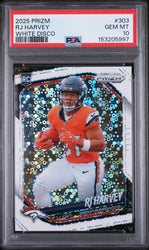 Graded 2025 Panini Prizm RJ Harvey #303 White Disco Rookie RC Football Card PSA 10 Gem Mint