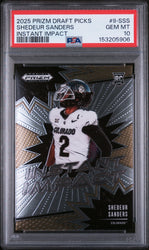 Graded 2025 Panini Prizm Draft Picks Shedeur Sanders #II-SSS Instant Impact Rookie RC Football Card PSA 10 Gem Mint