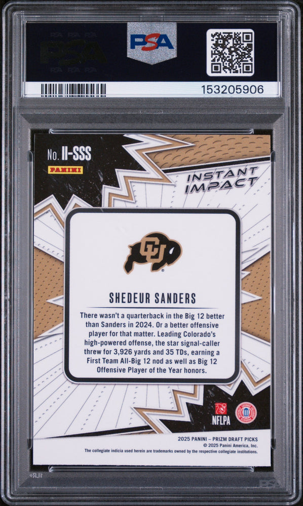 Graded 2025 Panini Prizm Draft Picks Shedeur Sanders #II-SSS Instant Impact Rookie RC Football Card PSA 10 Gem Mint