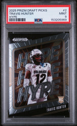 Graded 2025 Panini Prizm Draft Picks Travis Hunter #2 Hype Rookie RC Football Card PSA 9 Mint