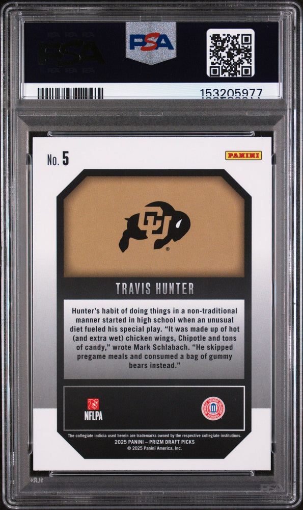 Graded 2025 Panini Prizm Draft Picks Travis Hunter #5 New Recruits Rookie RC Football Card PSA 10 Gem Mint