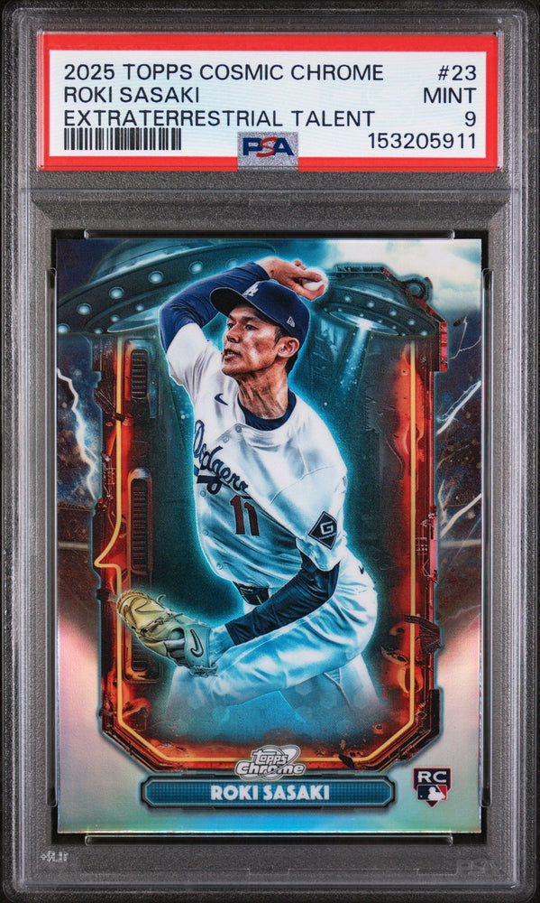 Graded 2025 Topps Chrome Cosmic Roki Sasaki #ET-23 Extraterrestrial Talent Rookie RC Baseball Card PSA 9 Mint