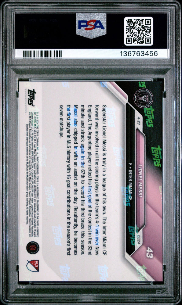 Graded 2024 Topps Now MLS Lionel Messi #43 Soccer Card PSA 10 Gem Mint