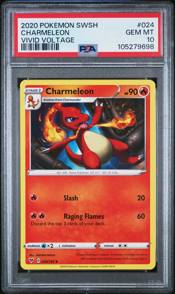 Graded 2025 Pokemon SWSH Charmeleon #024 Vivid Voltage Sword and Shield Trading Card Game PSA 10 Gem Mint
