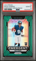 Graded 2024 Panini Prizm Malik Nabers #6 Emergent Green Prizm Rookie RC Football Card PSA 10 Gem Mint (ONLINE ORDER ONLY)