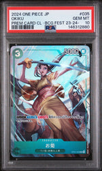 Graded 2024 One Piece Okiku #035 Bandai Trading Card Game PSA 10 Gem Mint