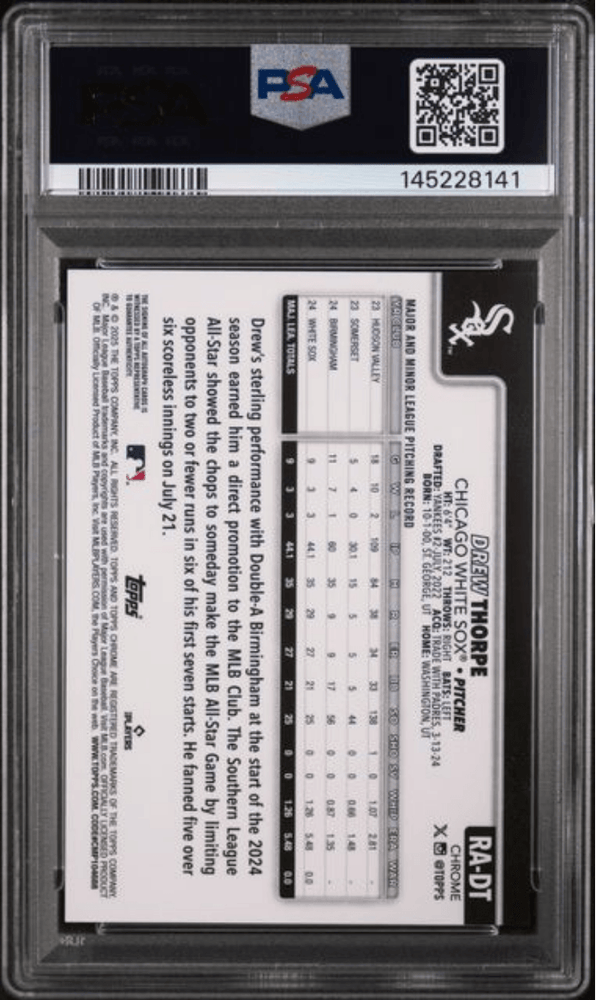Graded 2025 Topps Chrome Logofractor Edition Drew Thorpe #RAFT Rookie Autograph Rookie RC Baseball Card PSA 10 Gem Mint