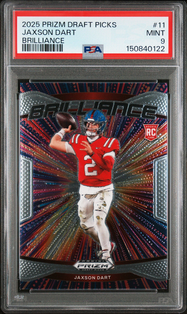 Graded 2025 Panini Prizm Draft Picks Jaxson Dart #11 Brilliance Rookie RC Football Card PSA 9 Mint (ONLINE ORDER ONLY)