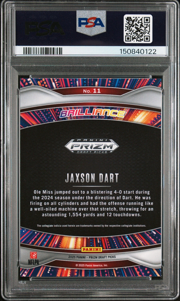 Graded 2025 Panini Prizm Draft Picks Jaxson Dart #11 Brilliance Rookie RC Football Card PSA 9 Mint (ONLINE ORDER ONLY)