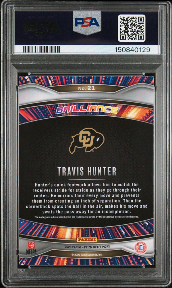 Graded 2025 Panini Prizm Draft Picks Travis Hunter #21 Brilliance Rookie RC Football Card PSA 10 Gem Mint (ONLINE ORDER ONLY)
