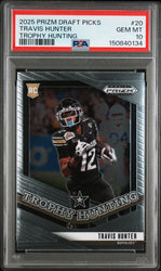 Graded 2025 Panini Prizm Draft Picks Travis Hunter #20 Trophy Hunting Rookie RC Football Card PSA 10 Gem Mint (ONLINE ORDER ONLY)