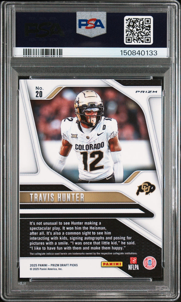Graded 2025 Panini Prizm Draft Picks Travis Hunter #20 Ruby Wave Rookie RC Football Card PSA 8 Near Mint (ONLINE ORDER ONLY)