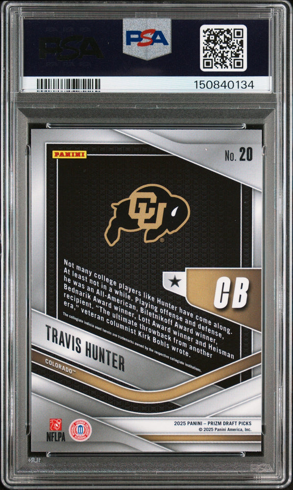 Graded 2025 Panini Prizm Draft Picks Travis Hunter #20 Trophy Hunting Rookie RC Football Card PSA 10 Gem Mint (ONLINE ORDER ONLY)
