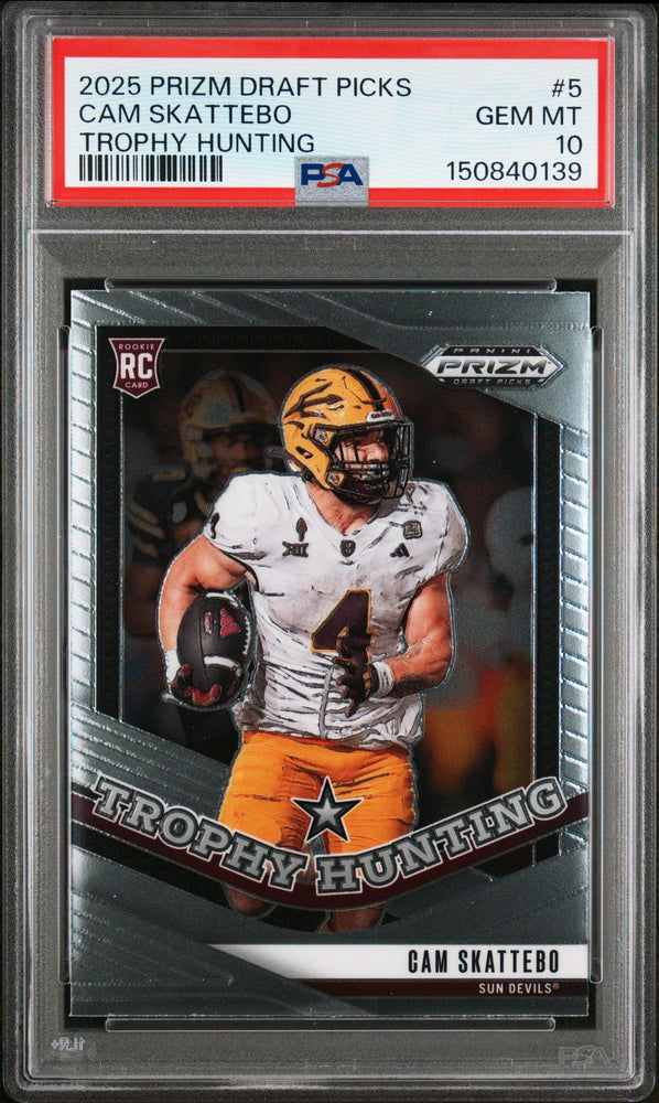 Graded 2025 Panini Prizm Draft Picks Cam Skattebo #5 Trophy Hunting Rookie RC Football Card PSA 10 Gem Mint (ONLINE ORDER ONLY)