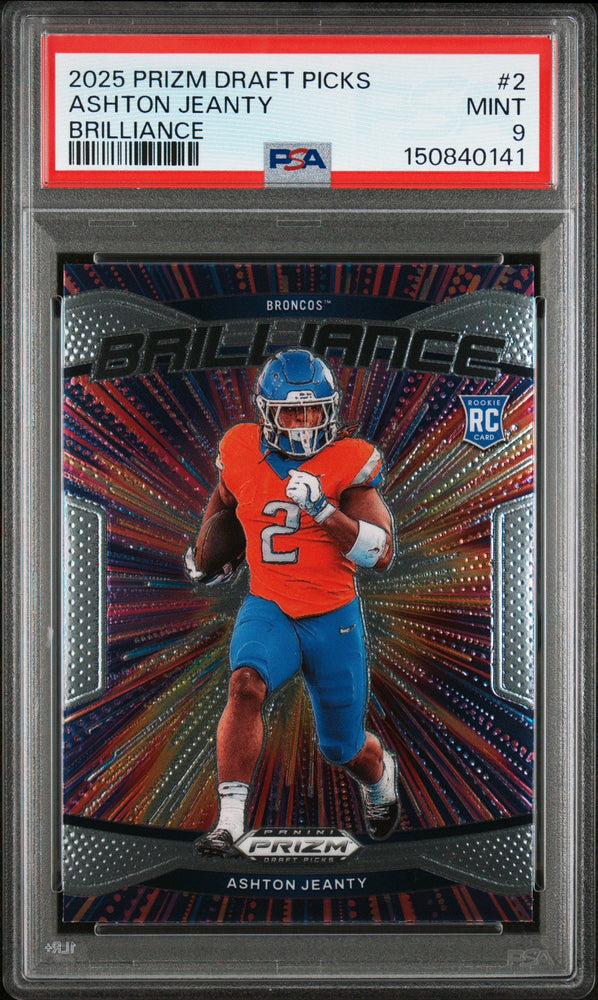 Graded 2025 Panini Prizm Draft Picks Ashton Jeanty #2 Brilliance Rookie RC Football Card PSA 9 Mint (ONLINE ORDER ONLY)