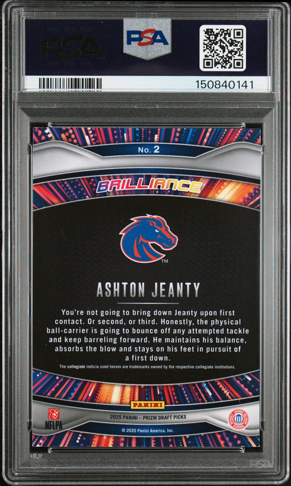Graded 2025 Panini Prizm Draft Picks Ashton Jeanty #2 Brilliance Rookie RC Football Card PSA 9 Mint (ONLINE ORDER ONLY)