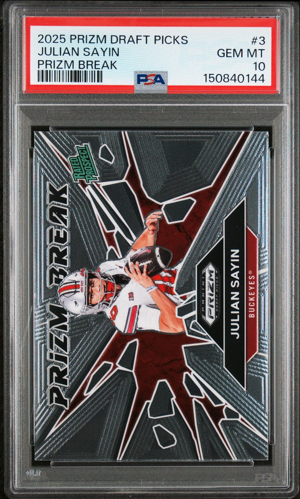 Graded 2025 Panini Prizm Draft Picks Julian Sayin #3 Prizm Break Rookie RC Football Card PSA 10 Gem Mint (ONLINE ORDER ONLY)