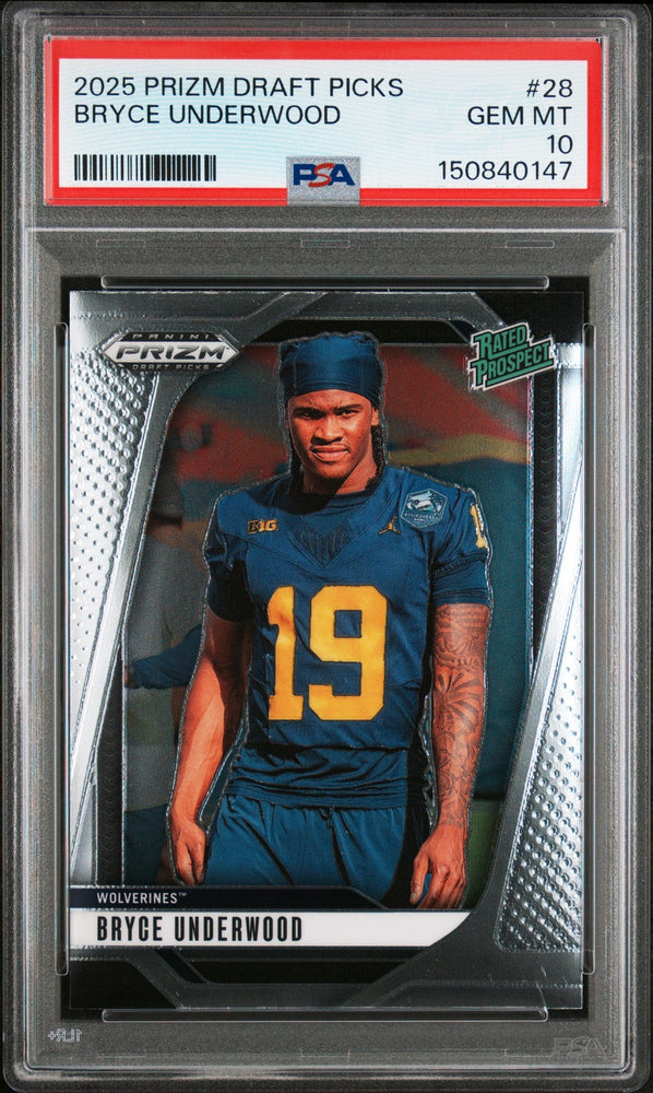 Graded 2025 Panini Prizm Draft Picks Bryce Underwood #28 Rookie RC Football Card PSA 10 Gem Mint (ONLINE ORDER ONLY)