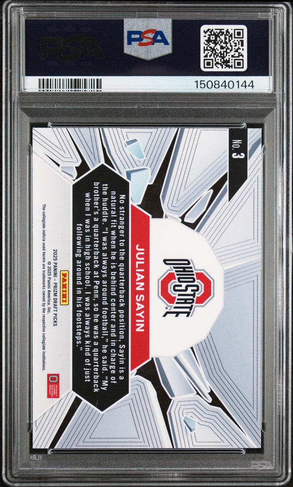 Graded 2025 Panini Prizm Draft Picks Julian Sayin #3 Prizm Break Rookie RC Football Card PSA 10 Gem Mint (ONLINE ORDER ONLY)