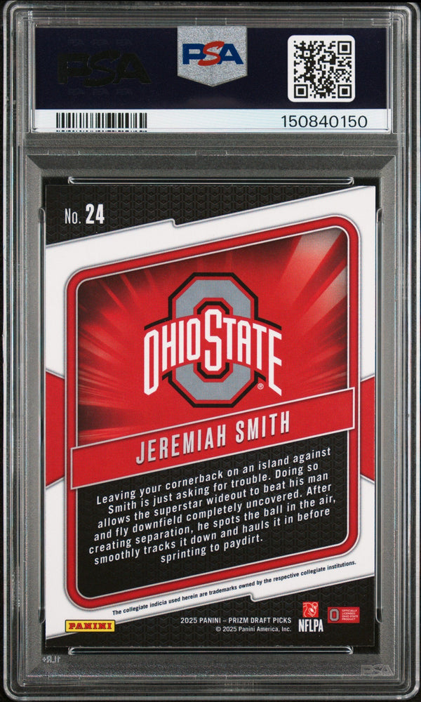 Graded 2025 Panini Prizm Draft Picks Jeremiah Smith #24 Hype Rookie RC Football Card PSA 10 Gem Mint (ONLINE ORDER ONLY)