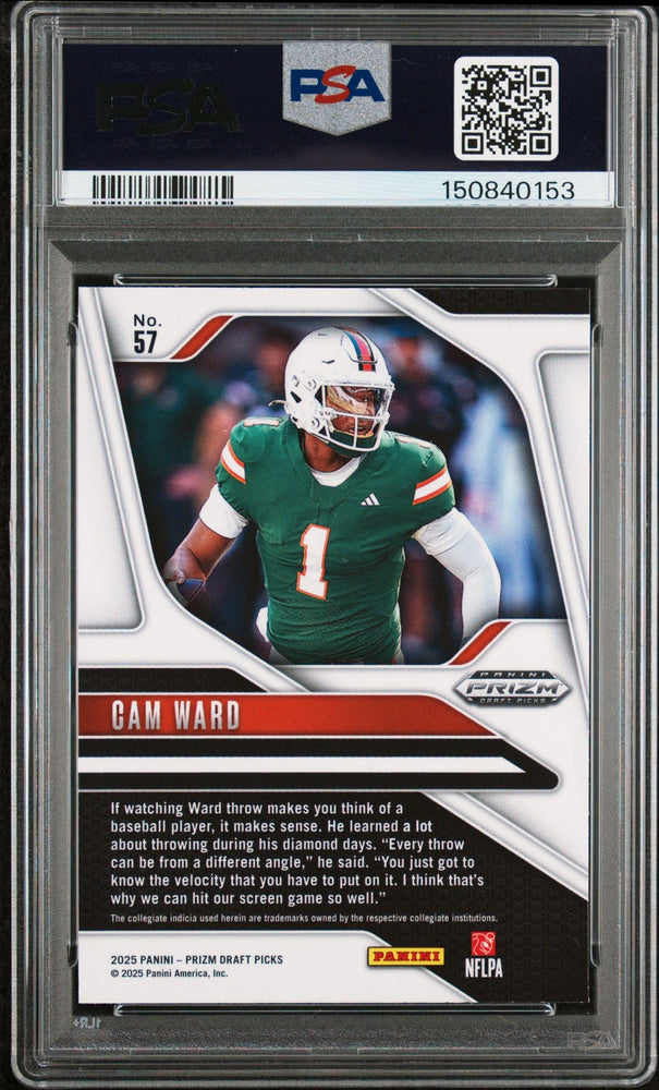 Graded 2025 Panini Prizm Draft Picks Cam Ward #57 Rookie RC Football Card PSA 9 Mint (ONLINE ORDER ONLY)